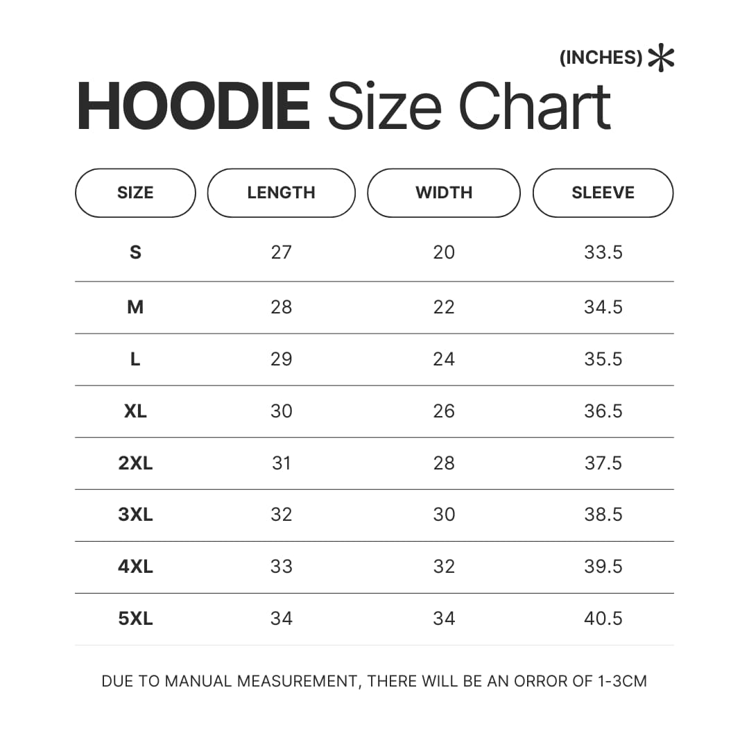 Hoodie Size Chart - Bloodborne Shop
