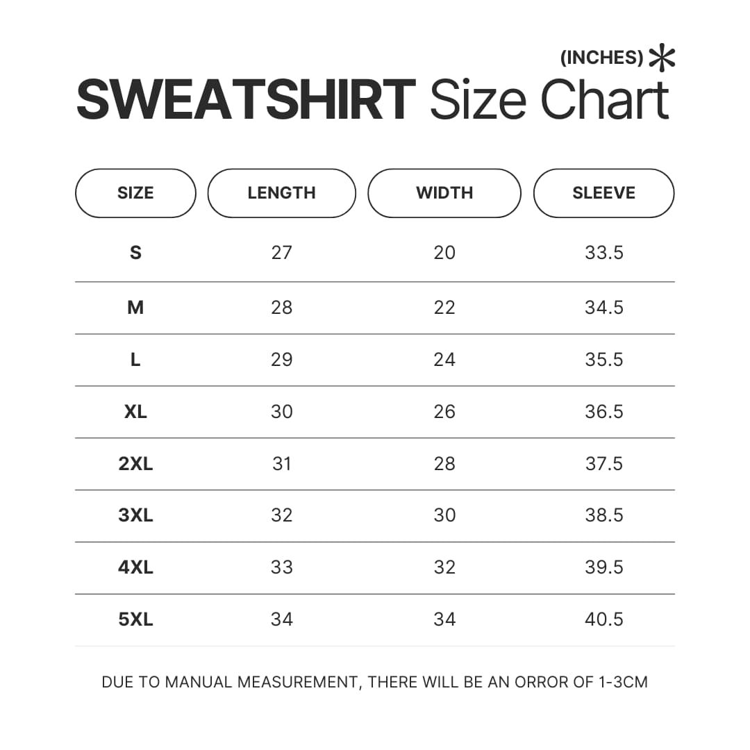 Sweatshirt Size Chart - Bloodborne Shop
