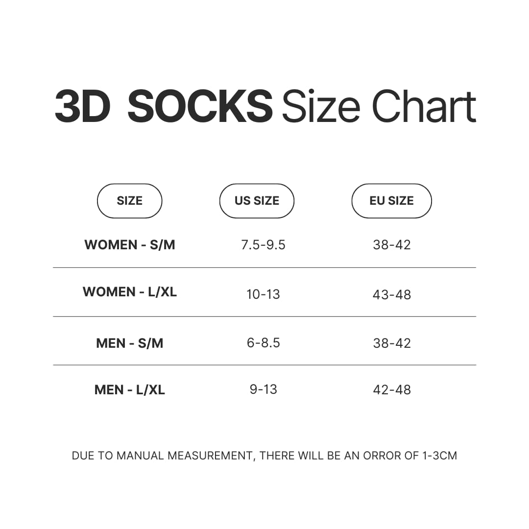 3D Socks Size Chart - Bloodborne Shop