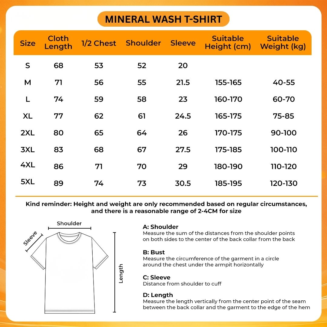 Mineral Wash T Shirt Size Chart - Bloodborne Shop